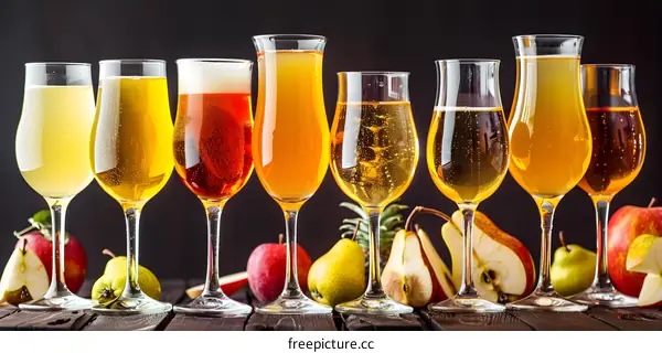 Assortment of Alcoholic Beverages with Pears and Apples
