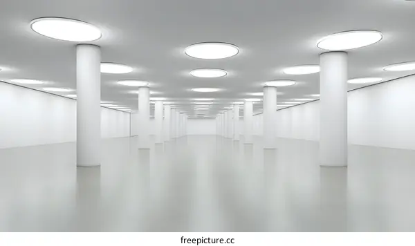 White Room with Circular Lights and Columns