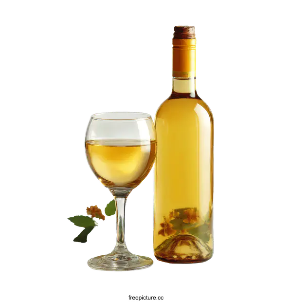 [Transparent Background PNG]Elegant White Wine Bottle and Glass Still Life