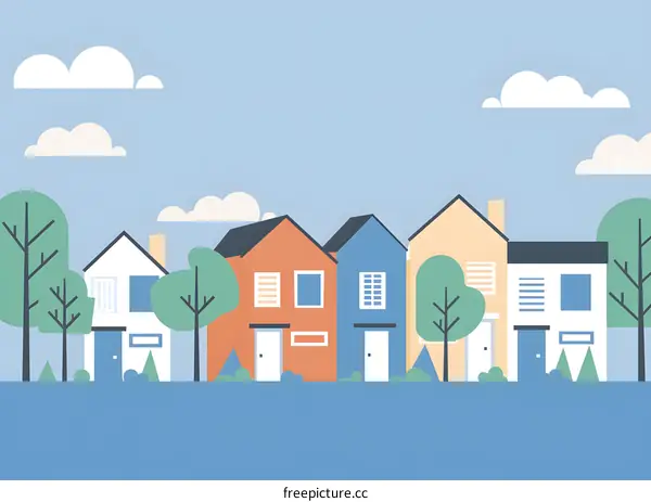 Colorful Suburban Houses Illustration