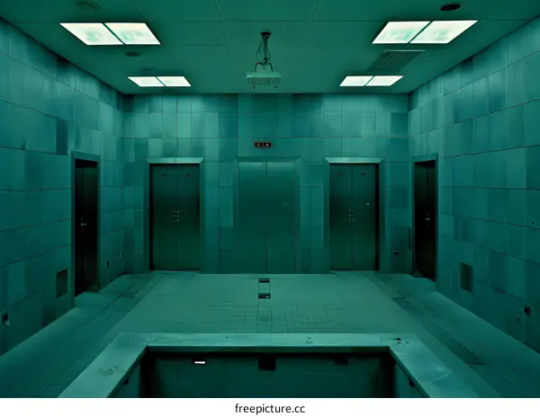 Elevator Hallway With Green Tiles