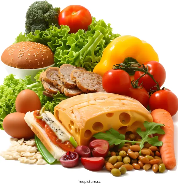 Fresh and Healthy Food Ingredients on White Background