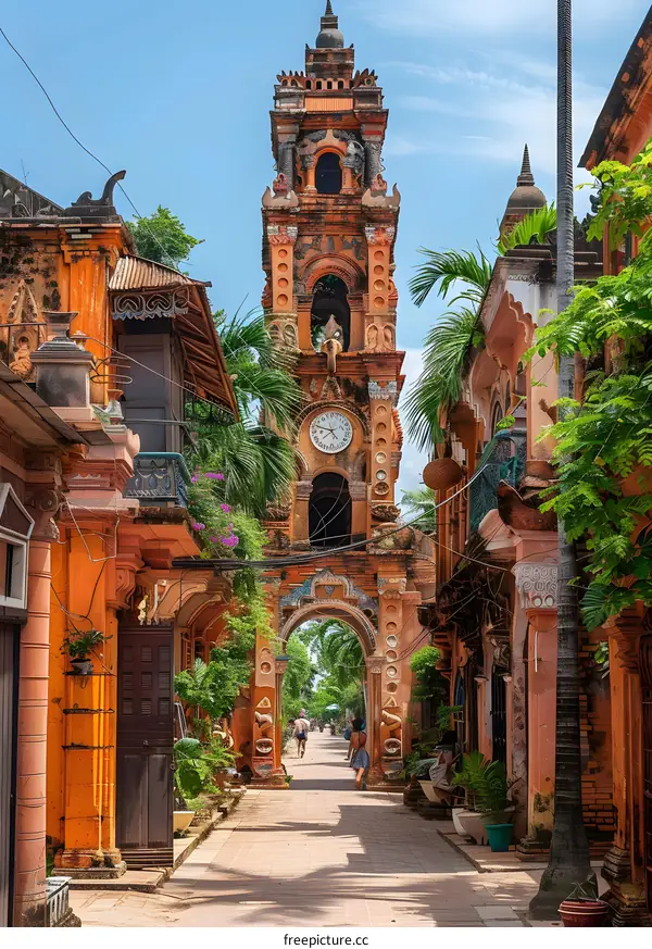 Colorful Buildings With Clock Tower In Vietnam