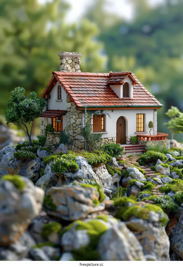 Small stone house on the rock