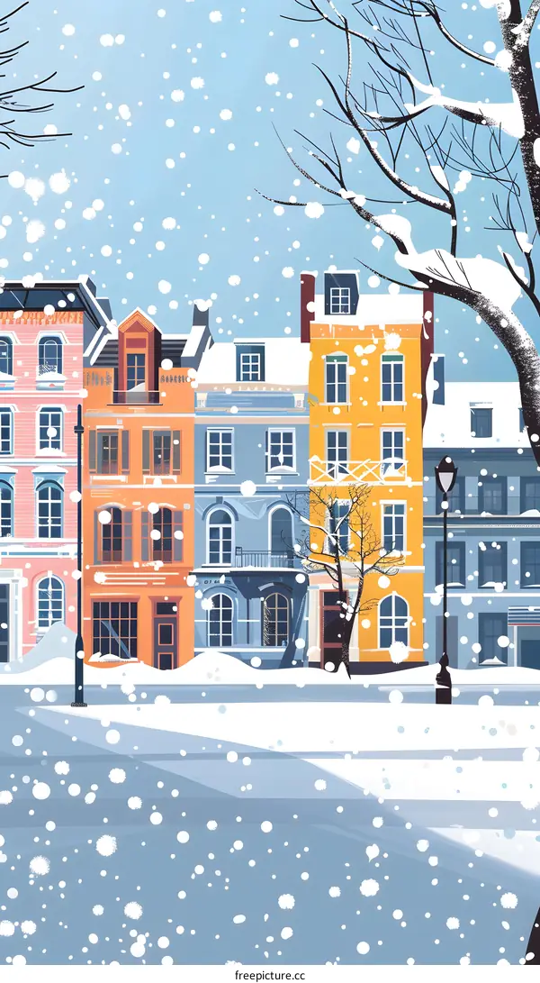 Snowy Winter Day in a European City