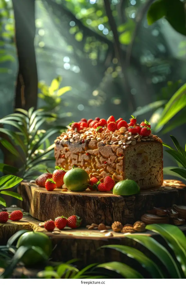 Delicious banana bread with fresh strawberries and limes