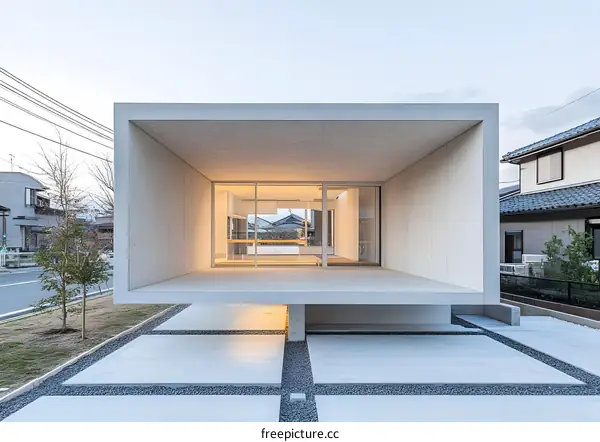 Modern Concrete House with Glass Doors and Patio