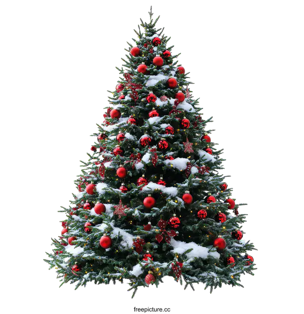 [Transparent Background PNG]Snow-covered Christmas Tree with Red Ornaments