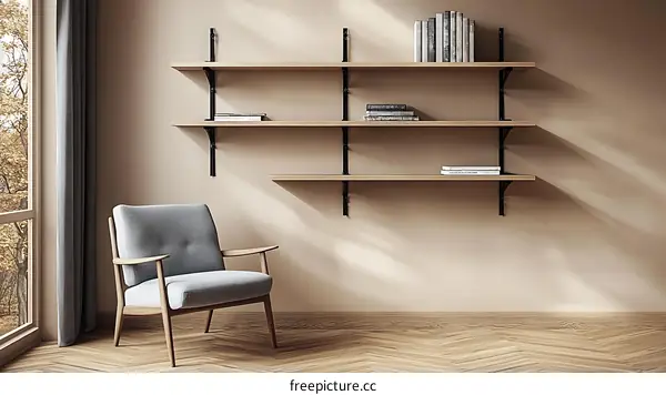 Modern Wooden Bookshelf and Armchair Interior Design