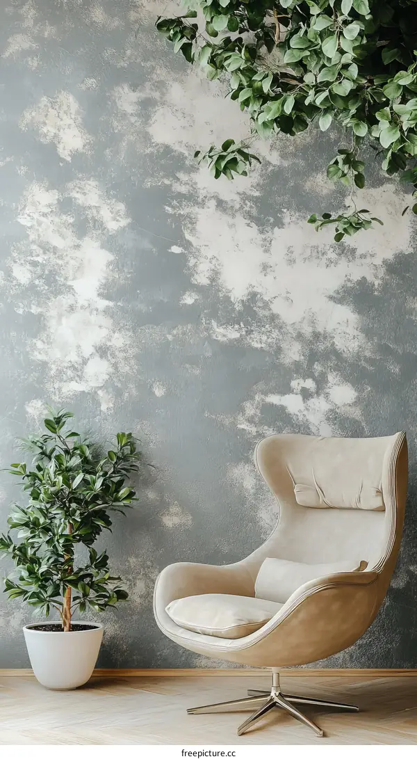Modern Interior Design with Beige Chair and Plants