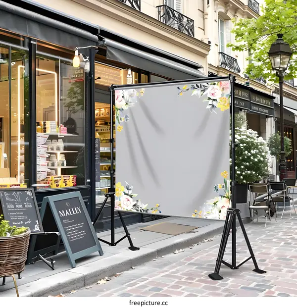 Floral Backdrop Stand For Photo Booth In Front Of A Shop