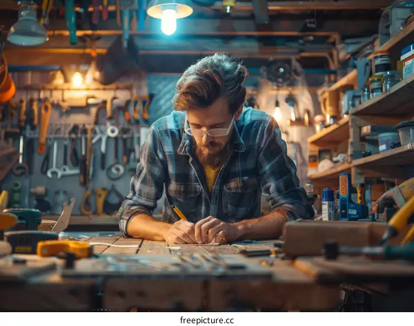 Craftsman At Work In Woodshop