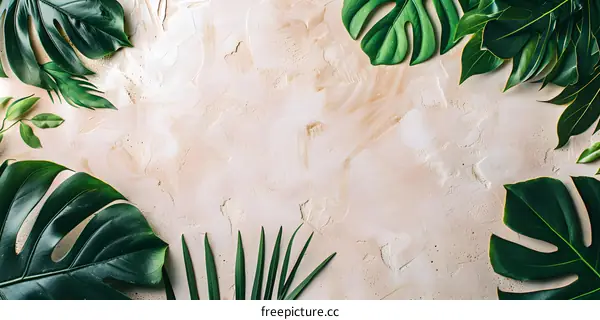 Tropical Leaves on Light Brown Background