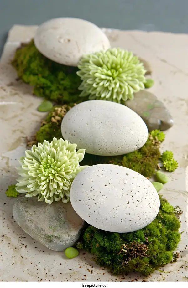 White Stones on Green Moss