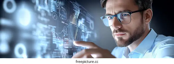 Focused Businessman Interacting with Futuristic Interface