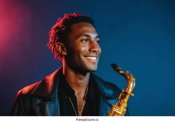 African Man Playing Saxophone in Studio Setting