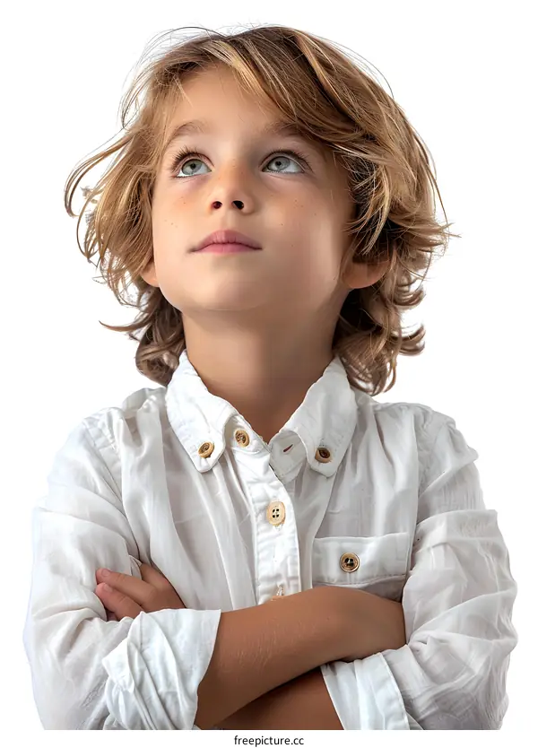 Young Boy Looking Up With Arms Crossed