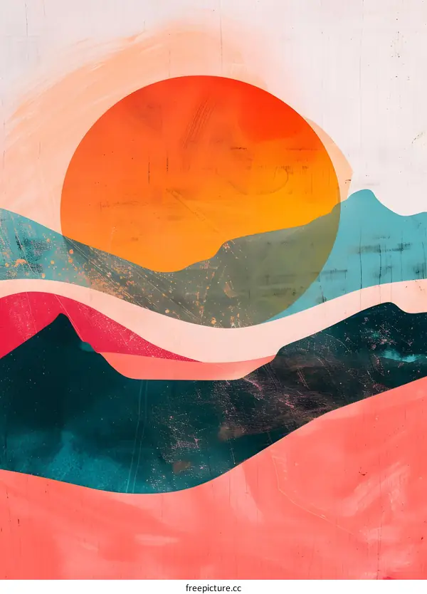 Abstract Mountain Sunset Illustration