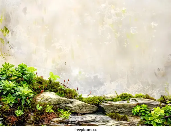 Green Moss and Rocks With a White Background