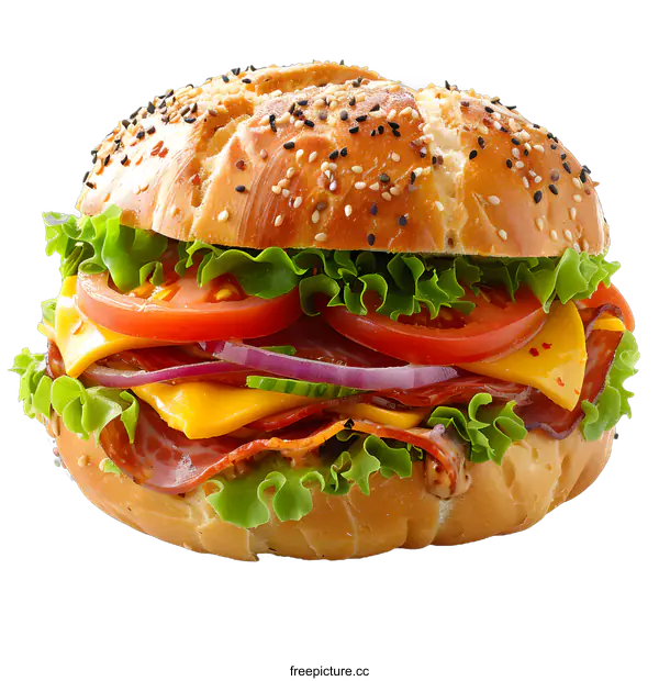 [Transparent Background PNG]A delicious sandwich with ham, cheese, tomato, and lettuce