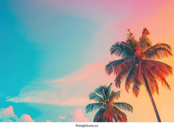 Palm Trees Silhouette Against a Colorful Sunset Sky
