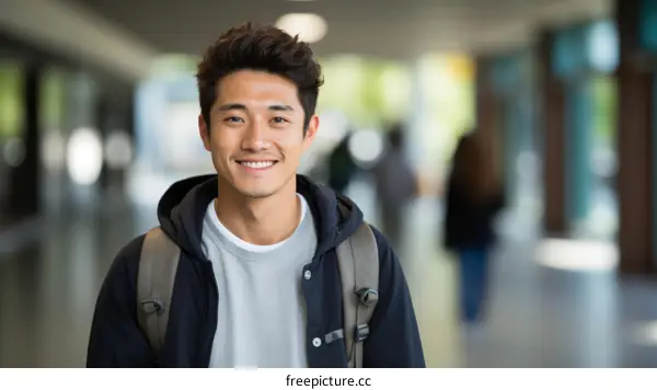 Portrait of a smiling Asian student on campus