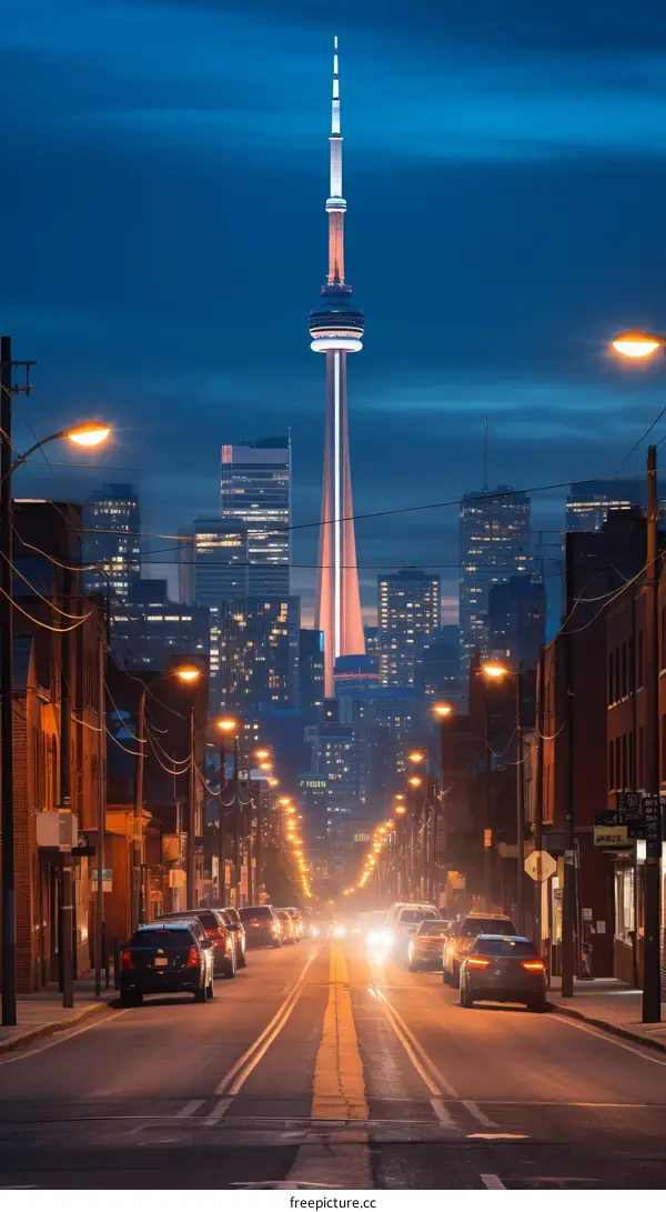 Toronto Skyline at Night with CN Tower in the Background