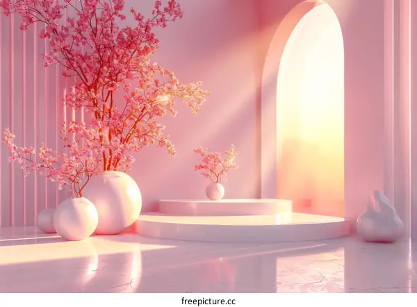 Pink Blossom Aesthetic Interior Scene