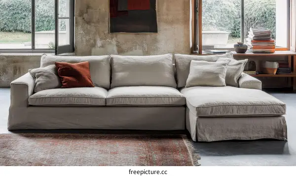 Modern Beige Sectional Sofa in a Living Room