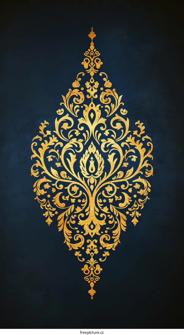 Blue and gold seamless pattern in damask style