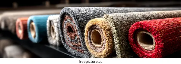 Rolled Up Carpets and Rugs in Different Colors