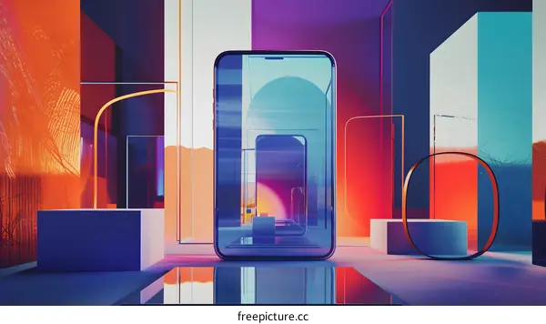 Abstract Background with Smartphone and Geometric Shapes