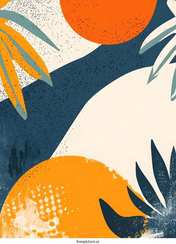 Abstract Art with Leaves and Circles in Orange, Blue and Yellow