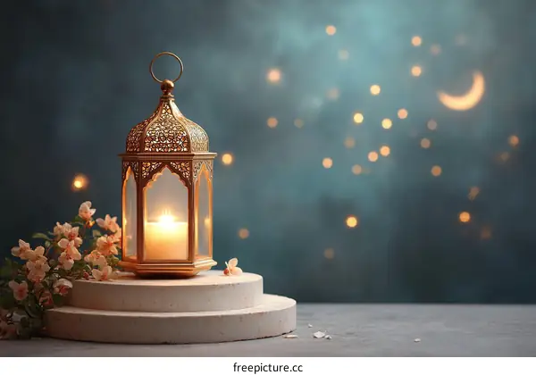 Golden Lantern with Soft Bokeh Background