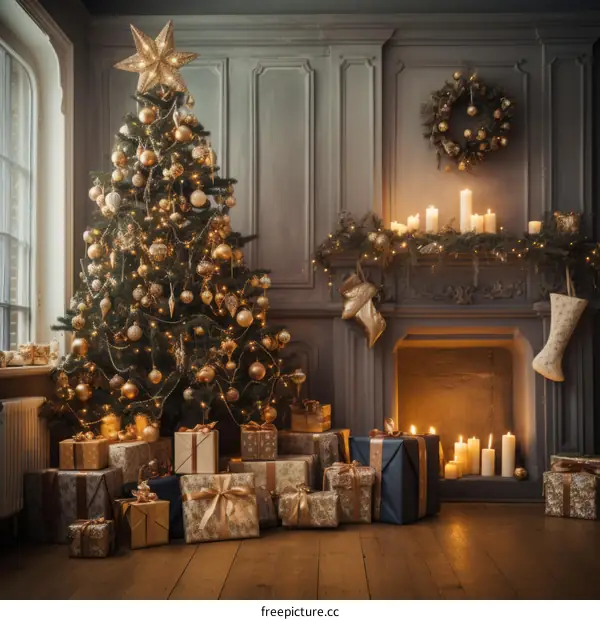 A Christmas tree in a living room