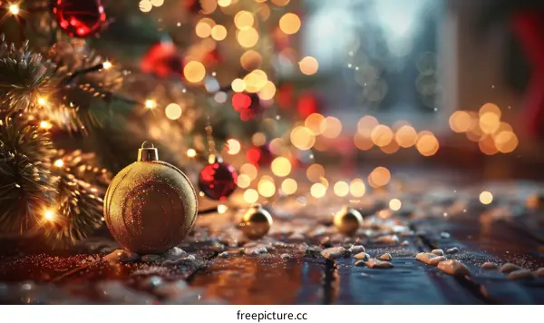 Christmas Tree Decorated with Red and Gold Ornaments