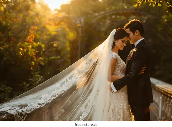 Asian Couples Wedding Photos in Autumn Garden