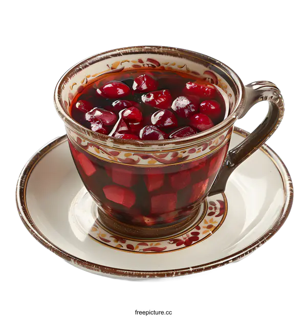 [Transparent Background PNG]Cranberry Tea Cup and Saucer