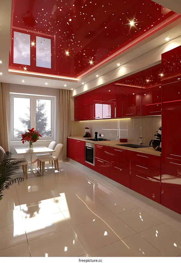 red glossy kitchen cabinets