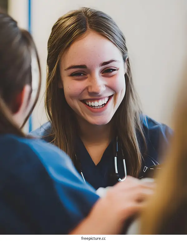 Smiling Female Nurse Talking with Patient
