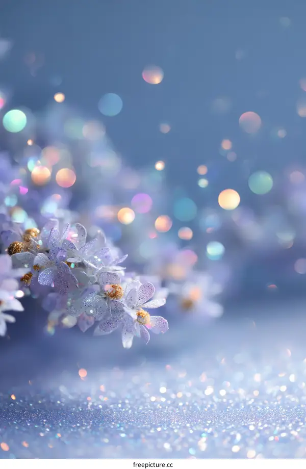 Delicate Purple Flowers with Sparkling Glitter Background