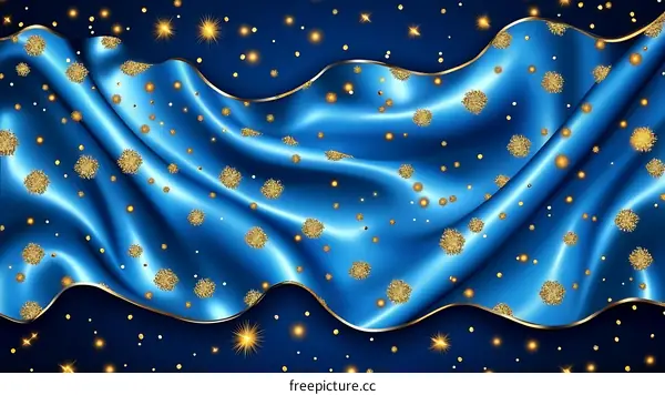 Elegant Blue Satin Fabric with Gold Embellishments