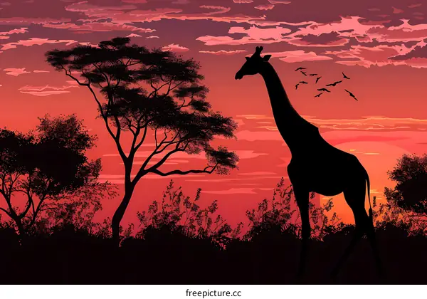 Silhouette of a Giraffe in the African Savanna