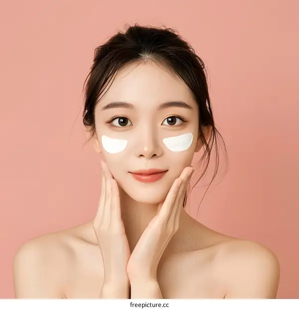 Beautiful Asian Woman Applying Under Eye Mask