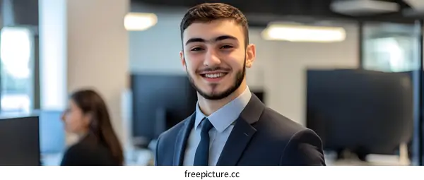 Smiling Businessman in Modern Office