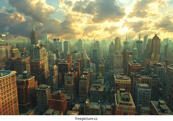 Aerial View of a Modern City at Sunset