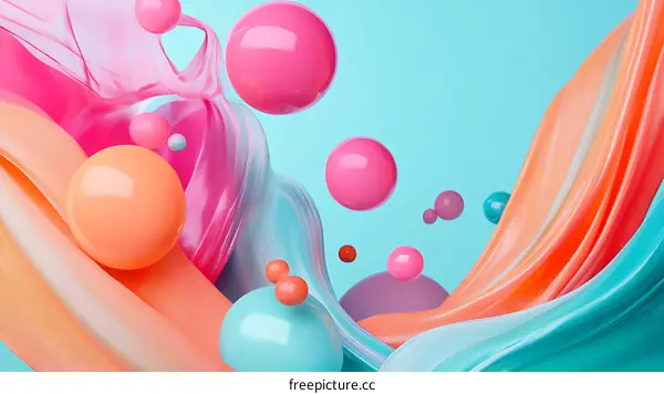 Abstract 3D Colorful Spheres With Shiny Fluid Texture