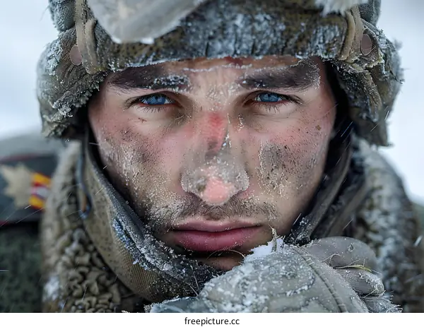 Portrait of a soldier in the cold