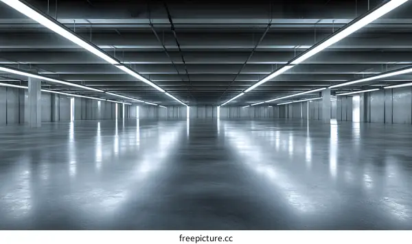 Empty Concrete Room with Fluorescent Lights