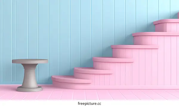 Pastel Pink and Blue Staircase Display with Table